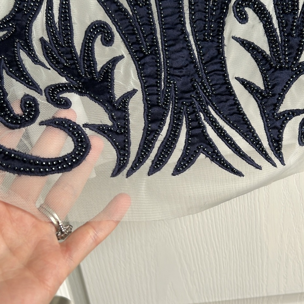 Aidan Mattox Beaded Navy & Ivory Mesh Dress - Picture 7 of 7